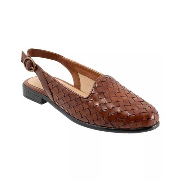 TROTTERS Lea Woven Brown Leather Slingback Flats Huarache Quiet Luxury Size 8.5 - Picture 1 of 8